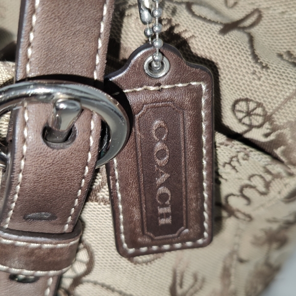 Coach Horse and Carriage Stagecoach Signature Purse cream and brown canvas - Picture 4 of 14